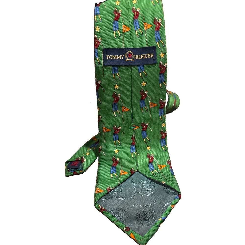 VTG Tommy Hilfiger Green "Golfer" 100% Silk Made In USA Neck Tie